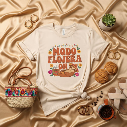 Modo Flojera On Shirt, Funny Sloth T-Shirt, Fiesta Mexican Pan Dulce Coffee Tee, Relaxed Siesta Mode Top, Unisex Latinx Gift T-shirt Mexicada