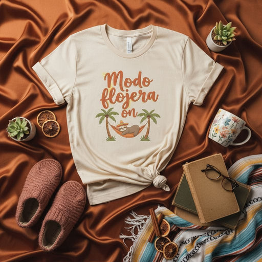 Modo Flojera On Shirt, Funny Spanish Sloth T-Shirt, Relaxation Mode Tee, Palm Tree Hammock Sloth Wearing Sombrero, Unisex Vacation Loungewear Gift Idea Mexicada