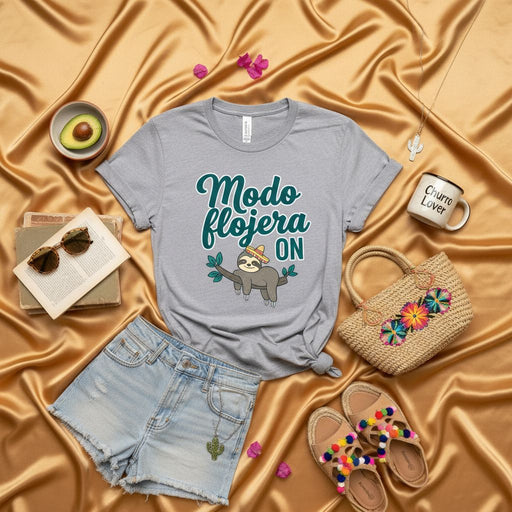 Modo Flojera ON Sloth T-Shirt: Funny Lazy Sloth in Sombrero Tee, Cute Mexican Fiesta Relaxation Shirt, Unisex Vacation Mode Lounging Top Mexicada