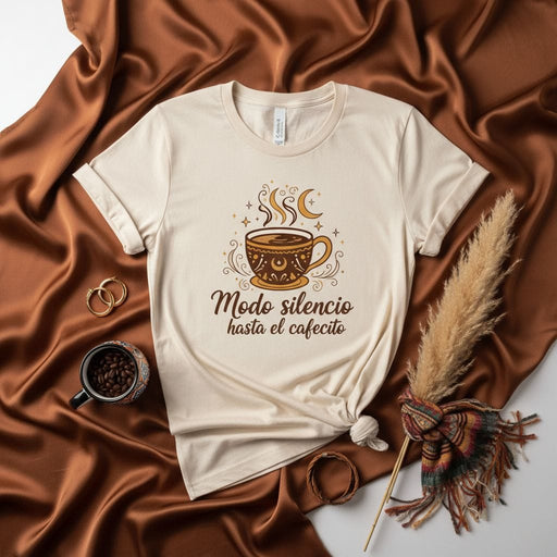 Modo silencio hasta el cafecito Spanish T-Shirt, Coffee Lover Shirt, Silent Mode Until Coffee Tee, Latinx Gift, Cute Coffee Cup Graphic Tee, Hispanic Heritage Month Apparel Mexicada