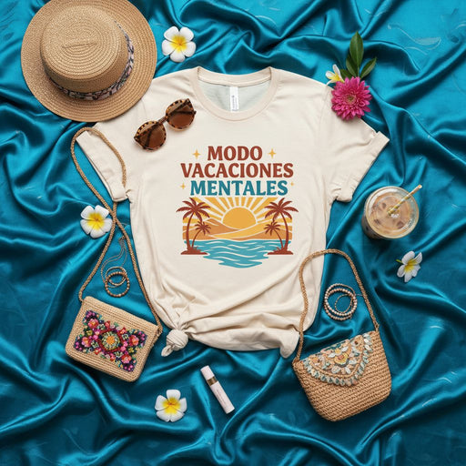 Modo Vacaciones Mentales T-Shirt, Spanish Quote Tee, Mental Vacation Shirt, Beach Palm Tree Sunset Shirt, Relaxing Getaway T-Shirt, Summer Vibe Shirt, Unisex T-Shirt Mexicada