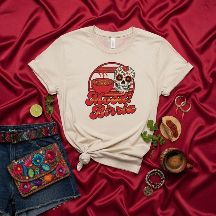 Mood Birria Sugar Skull T-Shirt, Mexican Foodie Unisex Tee, Calavera Bowl of Consomé Shirt, Dia De Muertos Gift, Aesthetic Retro Birria Lover Apparel Mexicada
