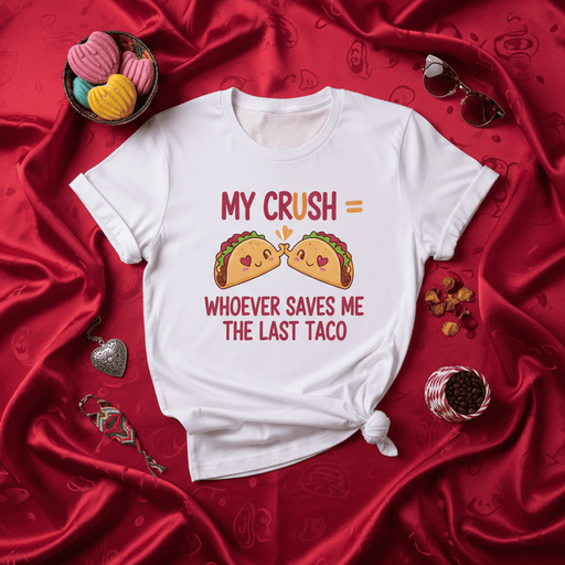 My Crush = Whoever Saves Me The Last Taco Funny T-Shirt for Taco Lovers, Cute Graphic Tee for Cinco de Mayo, Foodie Humor Unisex Shirt Mexicada