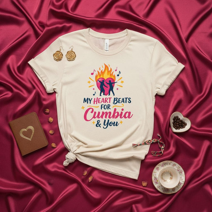 My Heart Beats For Cumbia & You T-Shirt, Cumbia Dance Shirt, Latin Music Lover Apparel, Salsa Dancer Gift Tee, Romantic Heartbeat Shirt, Dancing Couple Graphic Top Mexicada