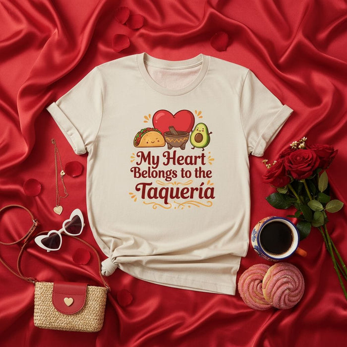 My Heart Belongs to the Taquería T-Shirt, Funny Taco and Avocado Tee, Cute Graphic Shirt, Food Lover Gift, Unisex Graphic Apparel, Mexican Food Humor, Taco Tuesday Top Mexicada