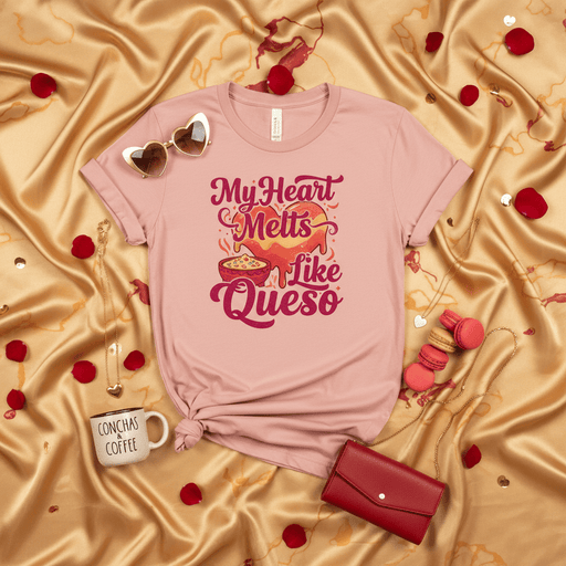 My Heart Melts Like Queso T-Shirt, Cute Valentine's Day Foodie Shirt, Funny Spanish and English Tee, Conchas Coffee Mug, Queso Dip Heart Design, Pink Unisex Shirt, Gift for Her, Him, or Them Mexicada