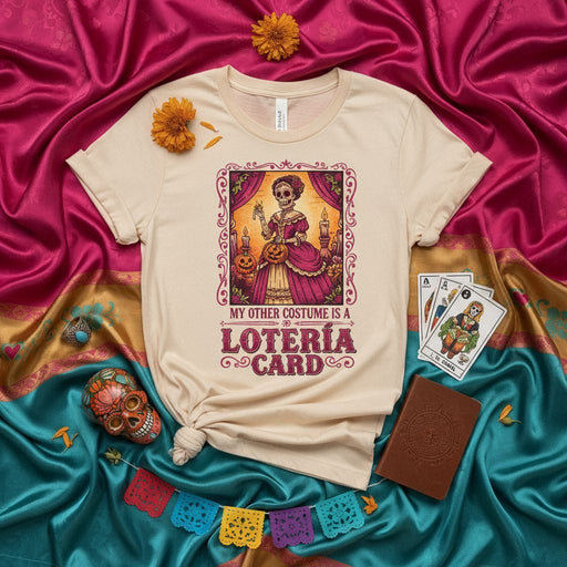 My Other Costume Is A Lotería Card Shirt, Dia de los Muertos Catrina T-Shirt, Halloween Sugar Skull La Calavera Mexican Bingo Game Day of the Dead Tee, Unisex Mexicada