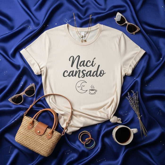 Nací Cansado T-Shirt | Spanish Funny Coffee Sleep Tee | Unisex Sloth Lazy Mood Shirt | Short Sleeve Graphic T-shirt Gift for Him Her Mexicada