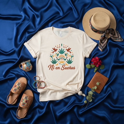Ni en Sueños Folkloric Hummingbird T-Shirt, Mexican Fiesta Tee, Vibrant Boho Floral Design, Unisex Shirt, Spanish Phrase Top, Cultural Gift Idea, Latina Apparel Mexicada
