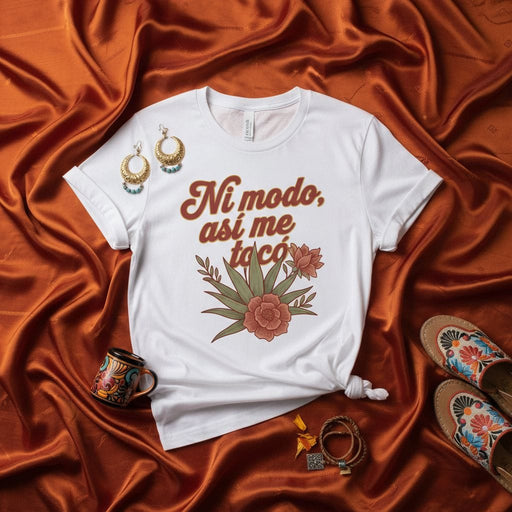 Ni modo, así me tocó T-Shirt, Floral Graphic Tee, Retro Spanish Phrase Shirt, Chicana Style, Latina Heritage Gift, Unisex Softstyle Casual Top Mexicada