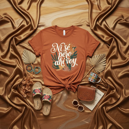 Ni sé pero ahí voy T-shirt, Spanish Quote Shirt, Terracotta Burnt Orange Tee, Motivational Phrase, Hispanic Gift, Unisex Graphic Top Mexicada