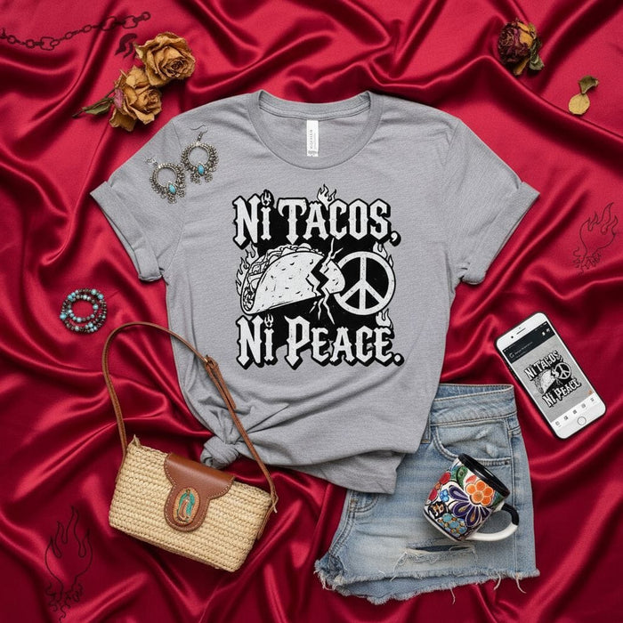 Ni Tacos Ni Peace Shirt, Funny Taco Peace Sign Tee, Mexican Food Lover Gift, Unisex Graphic T-Shirt for Taco Tuesday and Cinco de Mayo Mexicada