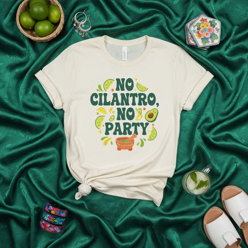 No Cilantro, No Party T-Shirt, Funny Anti-Cilantro Foodie Tee, Avocado and Lime Graphic Shirt, Cinco de Mayo Fiesta Wear, Mexican Food Lover Gift, Unisex Softstyle Casual Top Mexicada