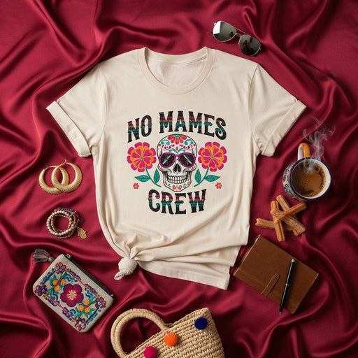 No Mames Crew T-Shirt, Sugar Skull Shirt, Day of the Dead Tee, Dia De Los Muertos, Mexican Flowers Graphic Unisex Shirt, Cinco de Mayo Apparel, Funny Spanish Phrase T-Shirt Mexicada