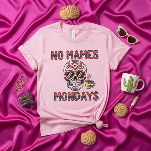 No Mames Mondays Sugar Skull T-Shirt, Funny Dia de Muertos Calavera Shirt, Unisex Gift Tee for Coffee Lovers, Mexican Heritage Clothing Mexicada