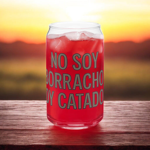 No Soy Borracho, Soy Catador Exclusive Art Piece Can-Shaped Glass Home Office Work Mexican Spanish Pride Gift Cup One-Of-A-Kind Calligraphy Glass | N11 Mexicada