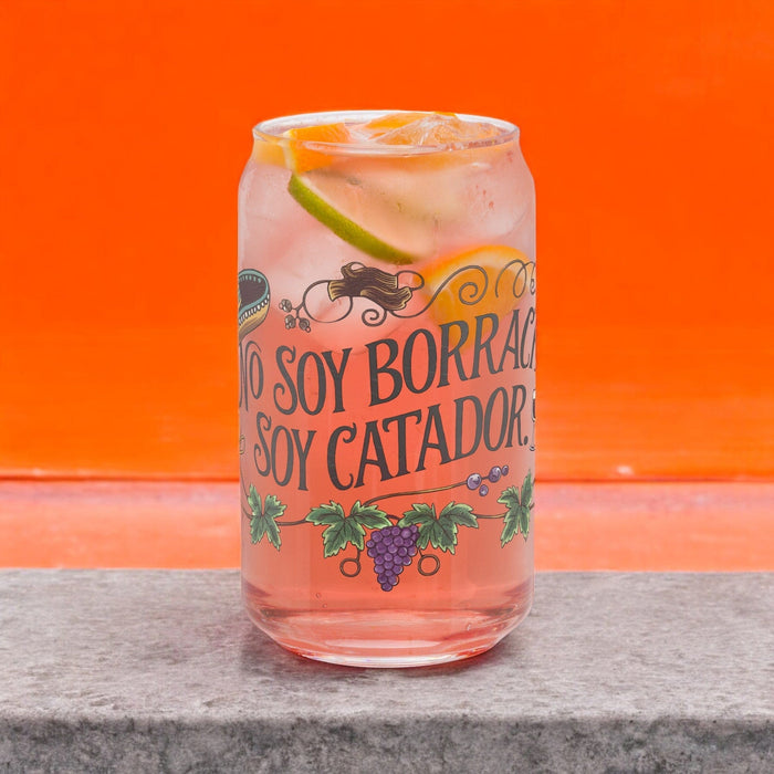 No Soy Borracho, Soy Catador Exclusive Art Piece Can-Shaped Glass Home Office Work Mexican Spanish Pride Gift Cup One-Of-A-Kind Calligraphy Glass | N34 Mexicada