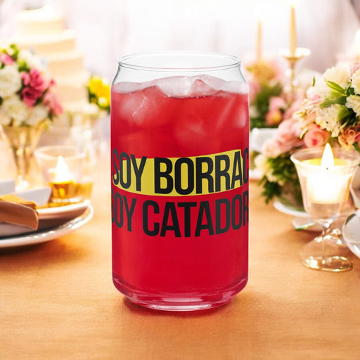 No Soy Borracho, Soy Catador Exclusive Art Piece Can-Shaped Glass Home Office Work Mexican Spanish Pride Gift Cup One-Of-A-Kind Calligraphy Glass | N8 Mexicada