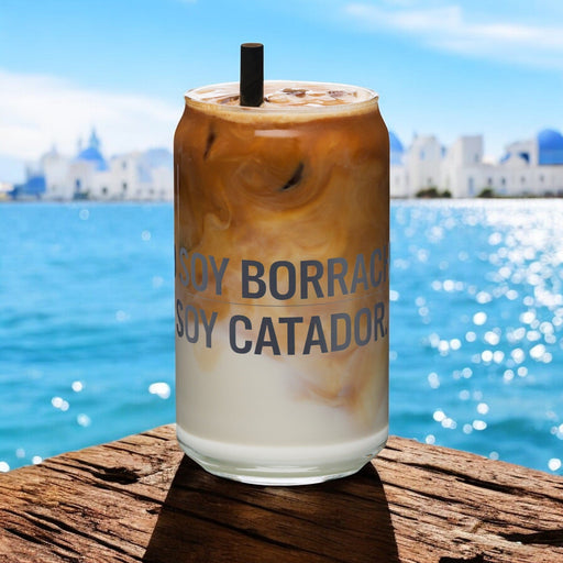 No Soy Borracho, Soy Catador Exclusive Art Piece Can-Shaped Glass Home Office Work Mexican Spanish Pride Gift Cup One-Of-A-Kind Calligraphy Glass | N9 Mexicada