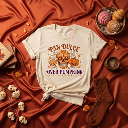 Pan Dulce Over Pumpkins Sugar Skull Dia De Muertos Shirt, Concha Bread Halloween T-Shirt, Mexican Fall Fiesta Unisex Tee, Calavera Day of the Dead Apparel Mexicada