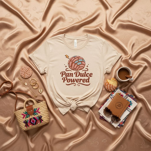 Pan Dulce Powered Concha T-Shirt, Cute Mexican Sweet Bread Graphic Tee, Latina Hispanic Foodie Dessert Shirt for Women Men, Aesthetic Comfort Colors Cream Unisex Top Mexicada