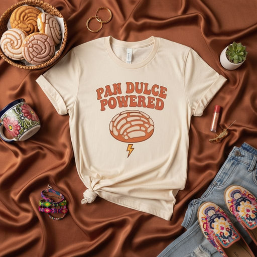 Pan Dulce Powered T-Shirt, Concha Bread Mexican Sweet Bread Shirt, Cute Latina Hispanic Foodie Tee, Retro Dessert Lover Gift, Unisex Graphic Shirt Mexicada
