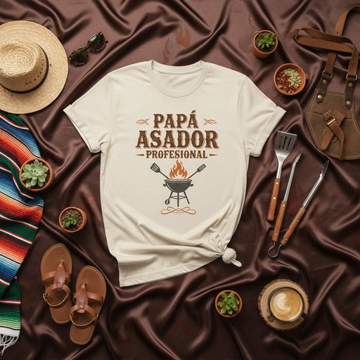 Papá Asador Profesional T-Shirt for Men - Funny Spanish BBQ Dad Shirt for Grilling, Father's Day Gift for Best Grill Master, Mexican Fiesta Theme Tee, Unisex Short Sleeve Top for Barbecuing Lovers Mexicada