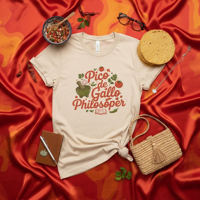 Pico de Gallo Philosopher T-Shirt Funny Food Pun Tee Mexican Salsa Lover Gift with Mortar and Pestle Design Mexicada