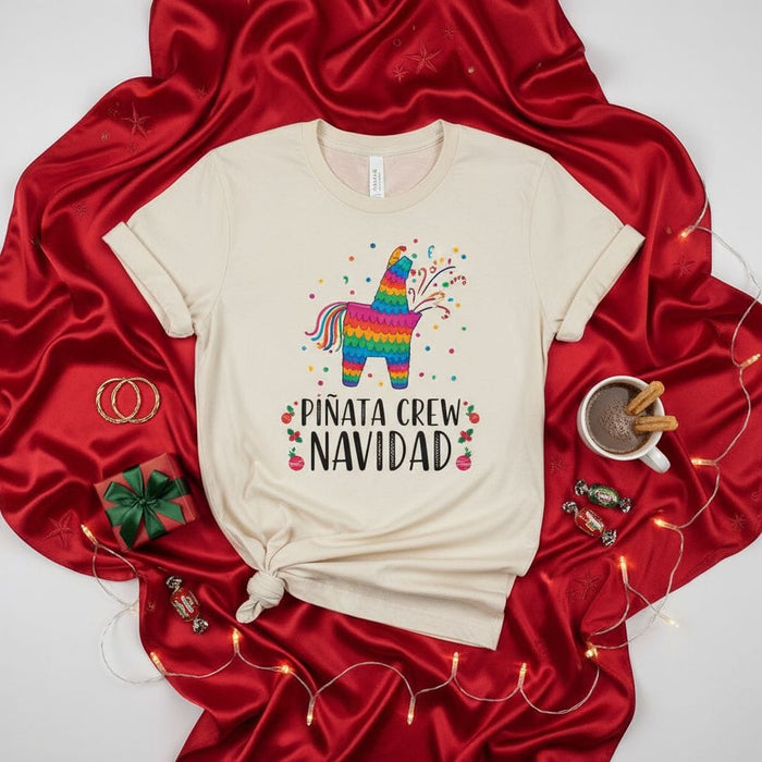 Piñata Crew Navidad Shirt, Colorful Donkey Piñata Graphic Tee, Festive Holiday Party Top, Christmas Family Matching Outfit, Unisex Spanish English Tee Mexicada