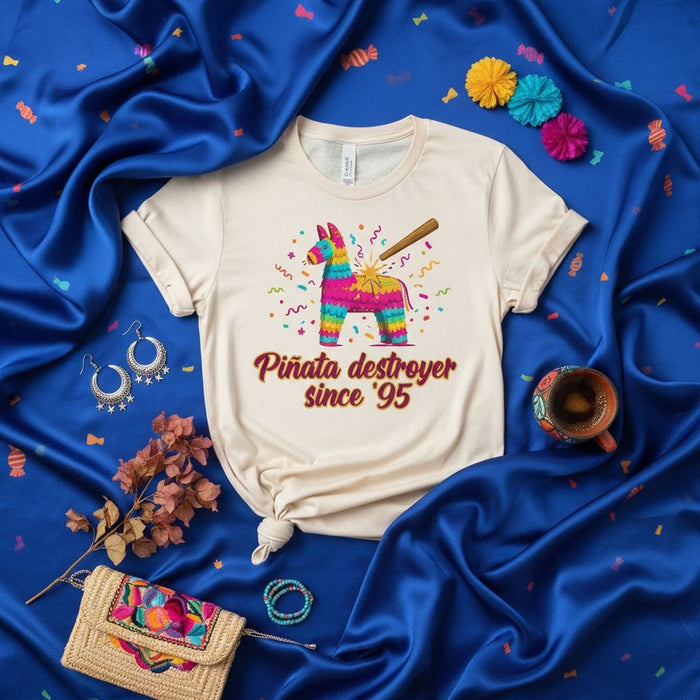 Piñata Destroyer Since '95 Colorful Fiesta Birthday Shirt, Unisex Funny Retro 90s Pinata Lover T-Shirt, Mexican Party Celebration Graphic Tee Gift Mexicada