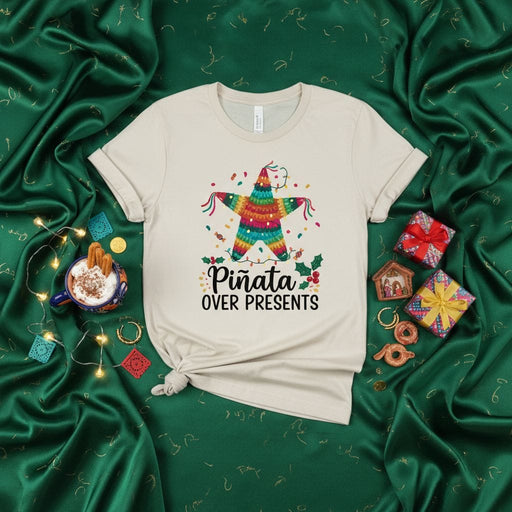 Piñata Over Presents T-Shirt, Funny Christmas Holiday Tee, Festive Star Piñata Design, Mexican Christmas Party Top, Xmas Celebration Gift Shirt Mexicada