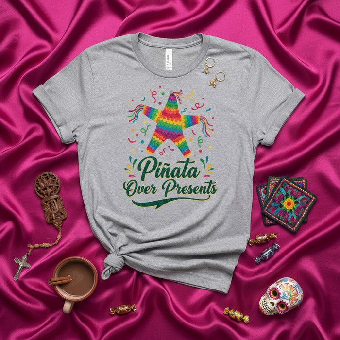 Piñata Over Presents T-Shirt, Mexican Star Piñata Tee, Fiesta Birthday Party Shirt, Cinco de Mayo Celebration Top, Unisex Graphic T-Shirt, Fun Gift Idea, Bright Colors, Confetti Design Mexicada
