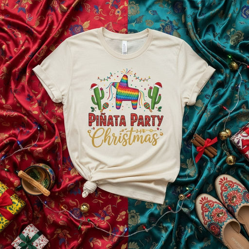 Piñata Party Christmas T-Shirt, Fiesta Holiday Tee, Mexican Pinata Graphic Shirt, Funny Xmas Cactus Lights Unisex Shirt for Him Her Mexicada