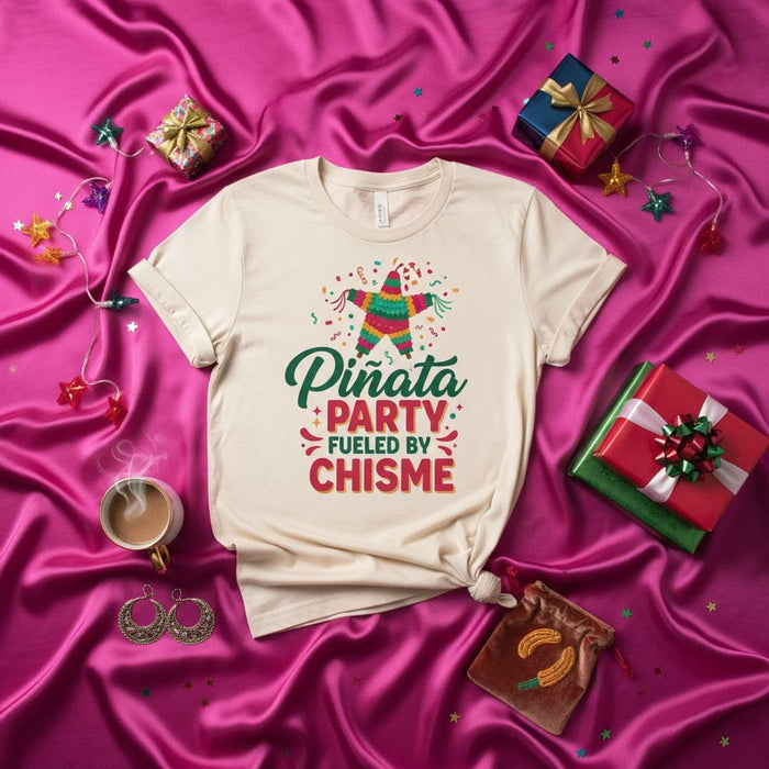 Piñata Party Fueled by Chisme T-Shirt: Funny Mexican Fiesta Tee, Unisex Graphic Shirt for Cinco de Mayo, Birthday Celebration, or Latin Heritage Event Gift Mexicada