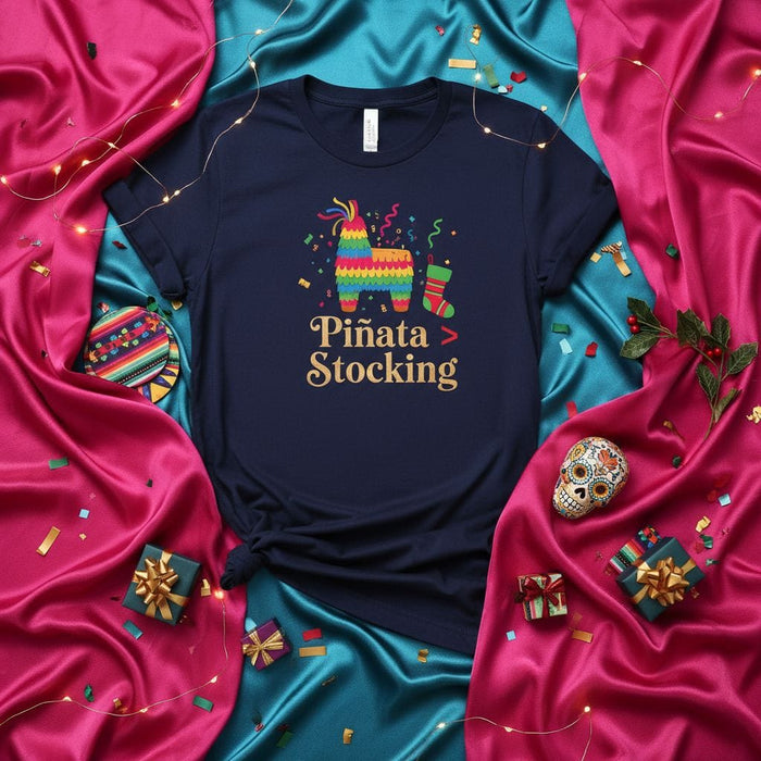 Piñata > Stocking T-Shirt Funny Christmas Shirt Mexican Fiesta Celebration Tee Holiday Party Gift Unisex Tee for Men and Women Mexicada