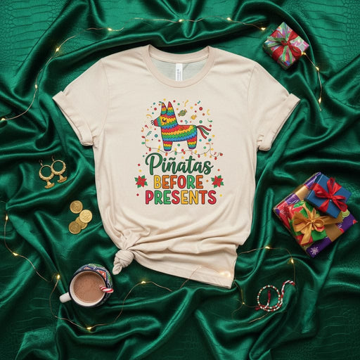 Piñatas Before Presents Christmas Shirt Holiday Fiesta Party Tee Colorful Llama Donkey Pinata Unisex T-Shirt Gift for Mexican Culture Lovers Mexicada