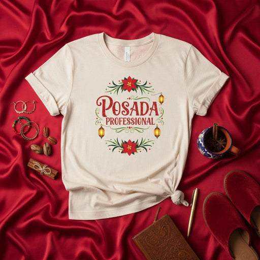 Posada Professional Christmas T-Shirt, Poinsettia Lantern Holiday Tee, Funny Mexican Fiesta Party Shirt, Unisex Winter Celebration Top, Navidad Gathering Gift Mexicada