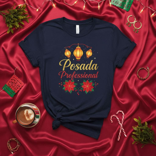 Posada Professional Shirt, Funny Christmas Party Posadas Navideñas T-Shirt, Holiday Celebration Tee with Lanterns and Poinsettias, Spanish Fiesta Winter Outfit Gift Idea Mexicada