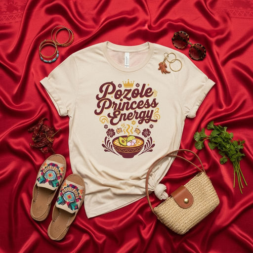 Pozole Princess Energy T-Shirt Mexican Foodie Tee Hispanic Heritage Month Comfort Colors Unisex Shirt Gift for Latina Mom Grandma Sister Friend, Pozole Dish Graphic Print Latinx Pride Apparel  **Character Count: 236** Mexicada