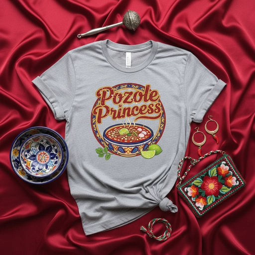 Pozole Princess Shirt, Funny Mexican Food Tee, Comfort Colors Hispanic Cuisine T-Shirt, Latinx Fiesta Gift, Traditional Soup Lover Apparel, Pozole Bowl Graphic Top, Short Sleeve Gray Unisex Shirt Mexicada