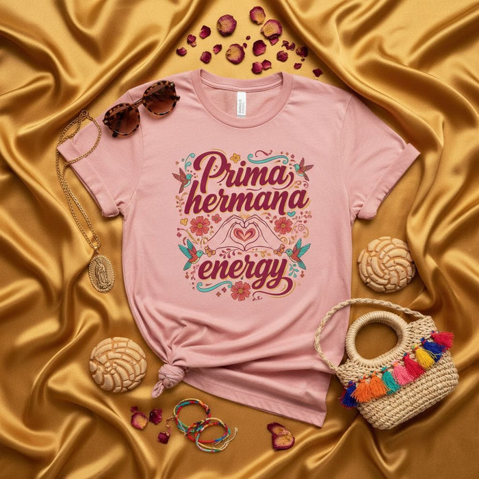 Prima Hermana Energy T-Shirt, Cute Cousin Sister Gift, Latina Floral Graphic Tee, Spanish Quote Family Shirt, Best Cousin Ever Gift Idea Mexicada
