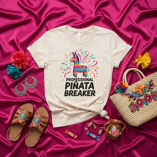 Professional Piñata Breaker T-Shirt | Funny Colorful Party Shirt | Fiesta Birthday Celebration Tee | Mexican Folk Art Donkey Graphic Print | Unisex Adult Apparel Mexicada
