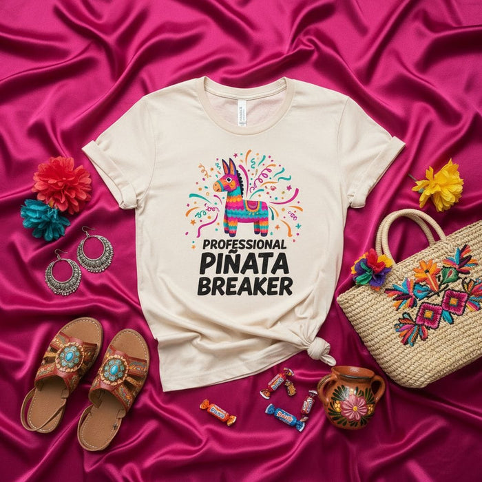 Professional Piñata Breaker T-Shirt | Funny Colorful Party Shirt | Fiesta Birthday Celebration Tee | Mexican Folk Art Donkey Graphic Print | Unisex Adult Apparel Mexicada