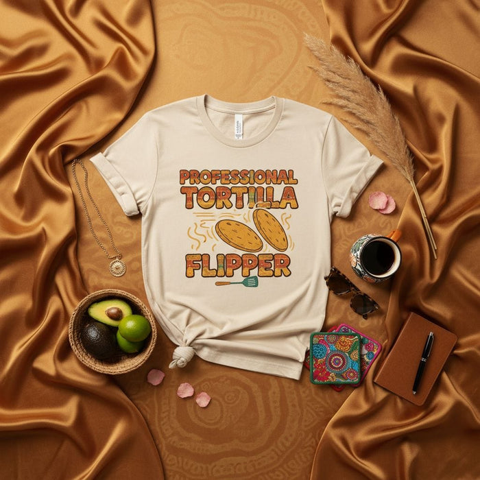 Professional Tortilla Flipper T-Shirt, Funny Cooking Gift for Men and Women, Mexican Food Lover Tee, Cinco de Mayo Apparel, Retro Kitchen Chef Shirt Mexicada