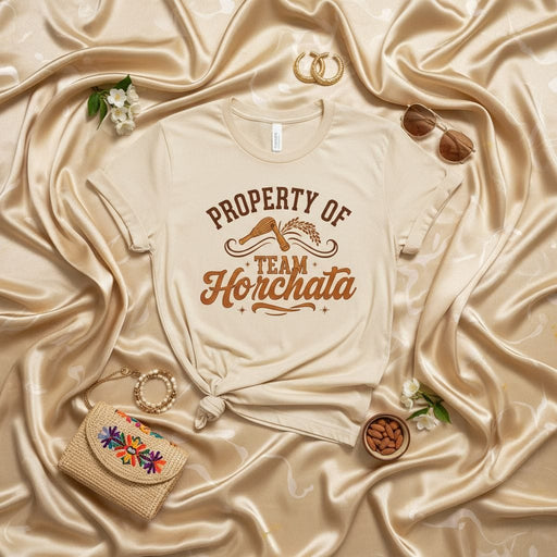 PROPERTY OF TEAM Horchata T-Shirt, Mexican Drink Shirt, Aguas Frescas Tee, Spanish Food Lover Gift, Rice Milk Beverage Top, Cinco de Mayo Apparel, Latinx Culture Clothing Mexicada