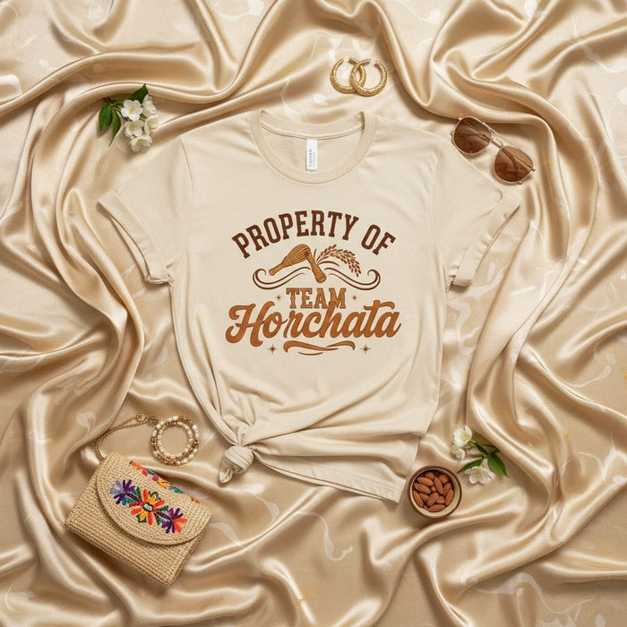 PROPERTY OF TEAM Horchata T-Shirt, Mexican Drink Shirt, Aguas Frescas Tee, Spanish Food Lover Gift, Rice Milk Beverage Top, Cinco de Mayo Apparel, Latinx Culture Clothing Mexicada