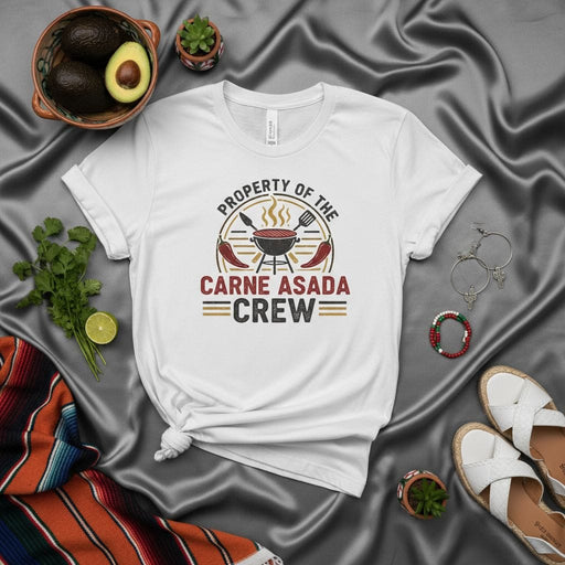 Property of the Carne Asada Crew T-Shirt, Mexican BBQ Grilling Tee, Funny Cinco de Mayo Shirt, Hispanic Heritage Cooking Gift, Grill Master Apparel for Men and Women, Grill Dad Shirt Mexicada