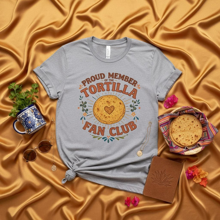 Proud Member of the Tortilla Fan Club Shirt, Funny Foodie Tee, Mexican Food Lover Gift, Retro Sun Graphic, Unisex T-Shirt, Cinco de Mayo Apparel, Taco Tuesday Outfit, Comfort Colors Style, Cute Aesthetic Mexicada