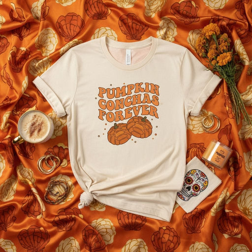 Pumpkin Conchas Forever Shirt, Fall Pan Dulce T-Shirt, Hispanic Heritage Month Gift, Spooky Season Comfort Colors Tee, Concha Pumpkin Spice Foodie Apparel, Dia De Los Muertos Sugar Skull Merch, Mexican Sweet Bread Bakery Lover Top Mexicada