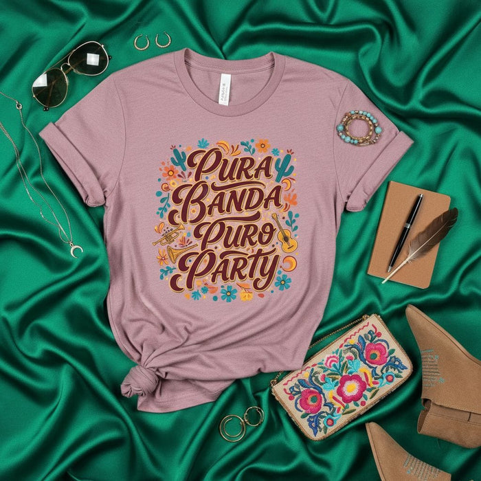 Pura Banda Puro Party T-Shirt, Mexican Fiesta Shirt, Band Music Tee, Mariachi Corridos Music Lover Gift, Floral Coachella Festival Unisex T-Shirt Mexicada